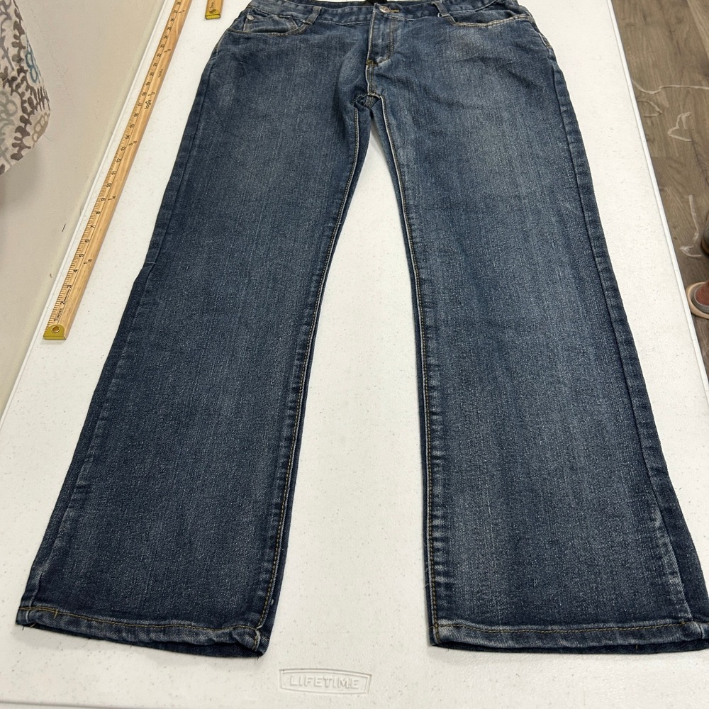 NLJ Next Level Jeans Mens 34 Medium Wash Bootcut Contrast Stitch Flap Pocket
